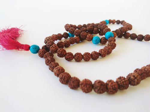 Rudraksha Mala with Turquoise